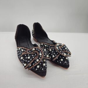Black Sequined Pointed Toe Ballet Shoes